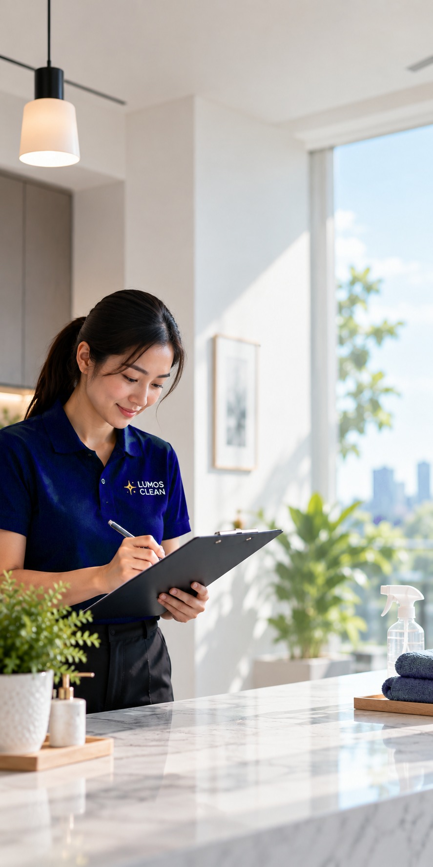 Lumos Clean team member preparing a free quote