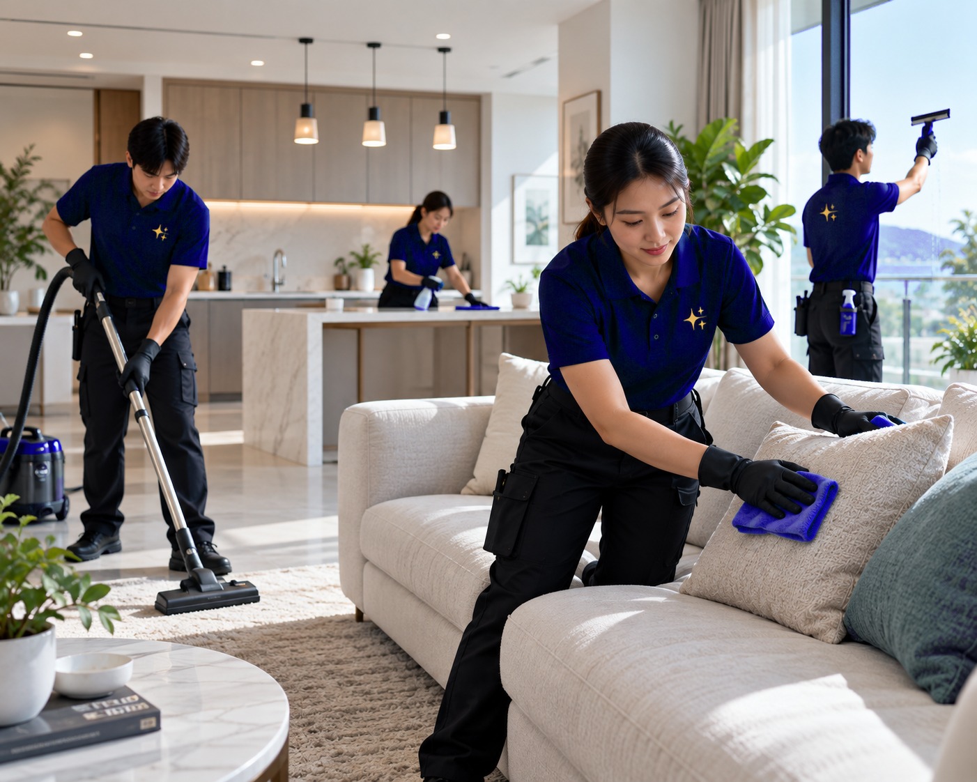 Lumos Clean team member cleaning a surface